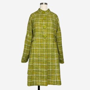 Ivy Jane Tweed Button Up Coat In Plaid Lime Green In Yellow glitter mod Twee S